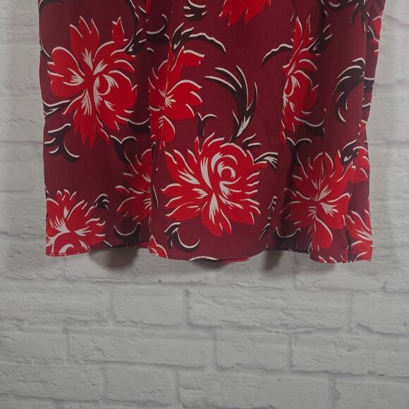M TALBOTS Burgundy Red Floral Sleeveless Top Blouse Women Size 6 Side Zip V Neck - Picture 3 of 10